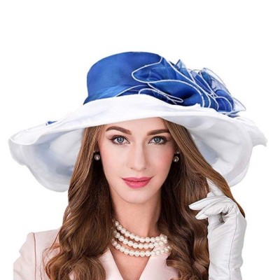 White Blue Kentucky Derby Hat  Ladies Floral Wide Brim for Wedding Church 192066461373 eb-81043428